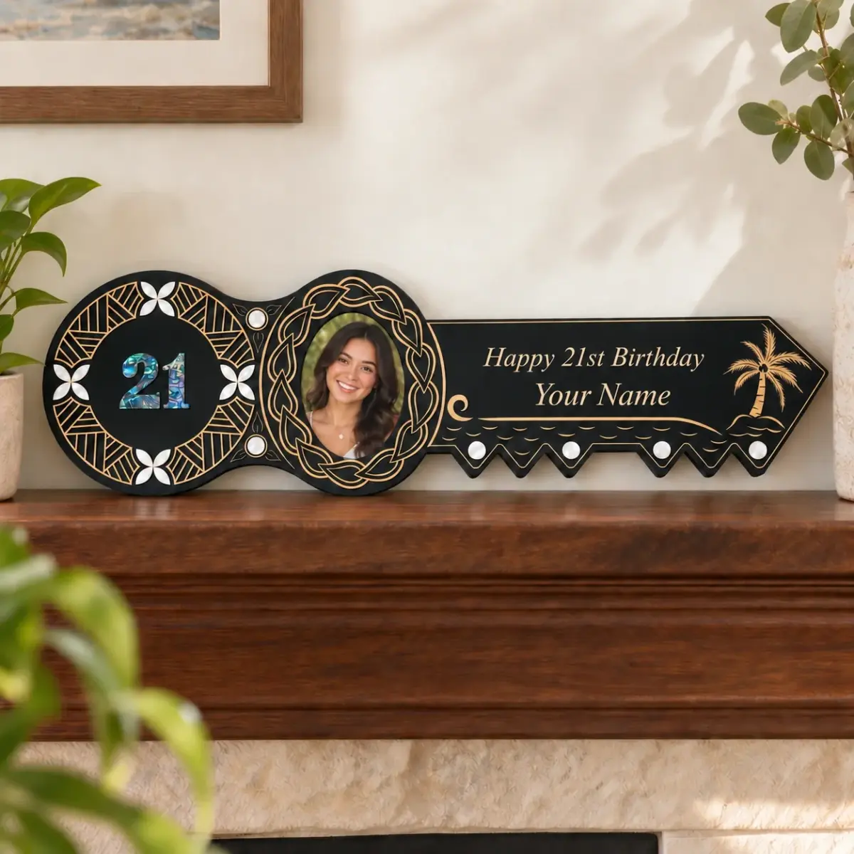 21st Island Design Key with Laser Engraved Patterns & Paua Shell 21 Inlay and White Mother Of Pearl Shell Inlays - Design 2131