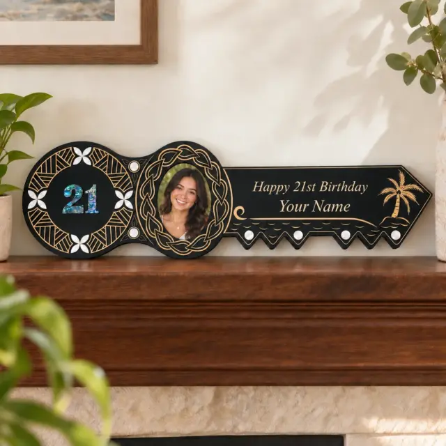 21st Island Design Key with Laser Engraved Patterns & Paua Shell 21 Inlay and White Mother Of Pearl Shell Inlays - Design 2131