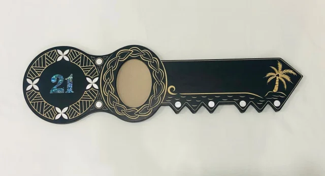 21st Island Design Key with Laser Engraved Patterns & Paua Shell 21 Inlay and White Mother Of Pearl Shell Inlays - Design 2131
