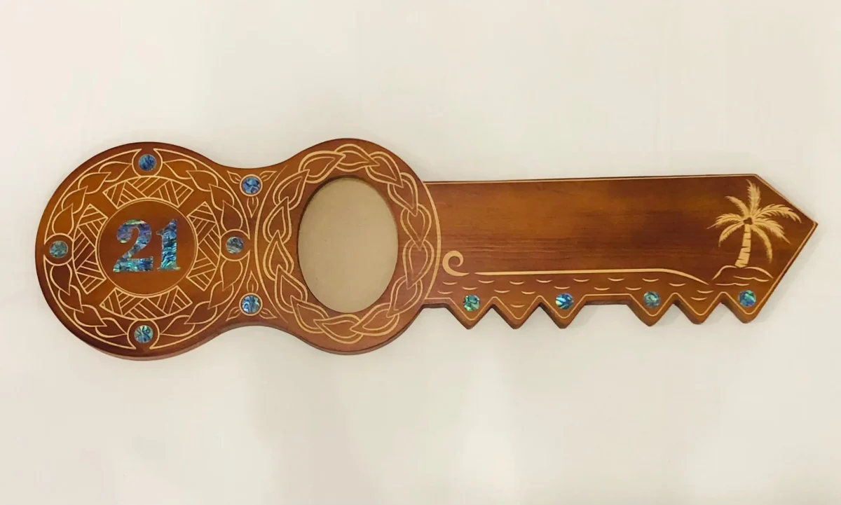 21st Island Design Key with Laser Engraved Patterns & Paua Shell 21 Inlay with Round Paua Shell Inlays - Design 2125