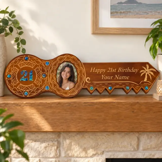 21st Island Design Key with Laser Engraved Patterns & Paua Shell 21 Inlay with Round Paua Shell Inlays - Design 2125