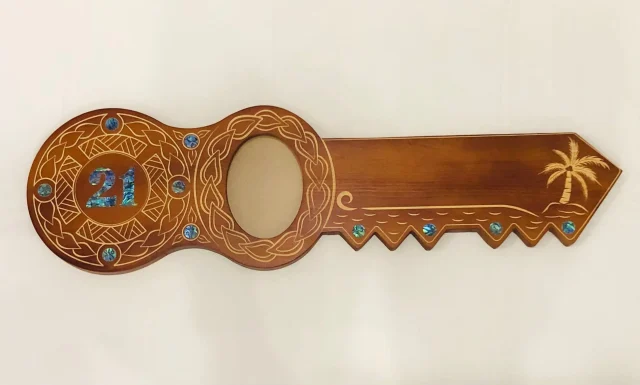 21st Island Design Key with Laser Engraved Patterns & Paua Shell 21 Inlay with Round Paua Shell Inlays - Design 2125