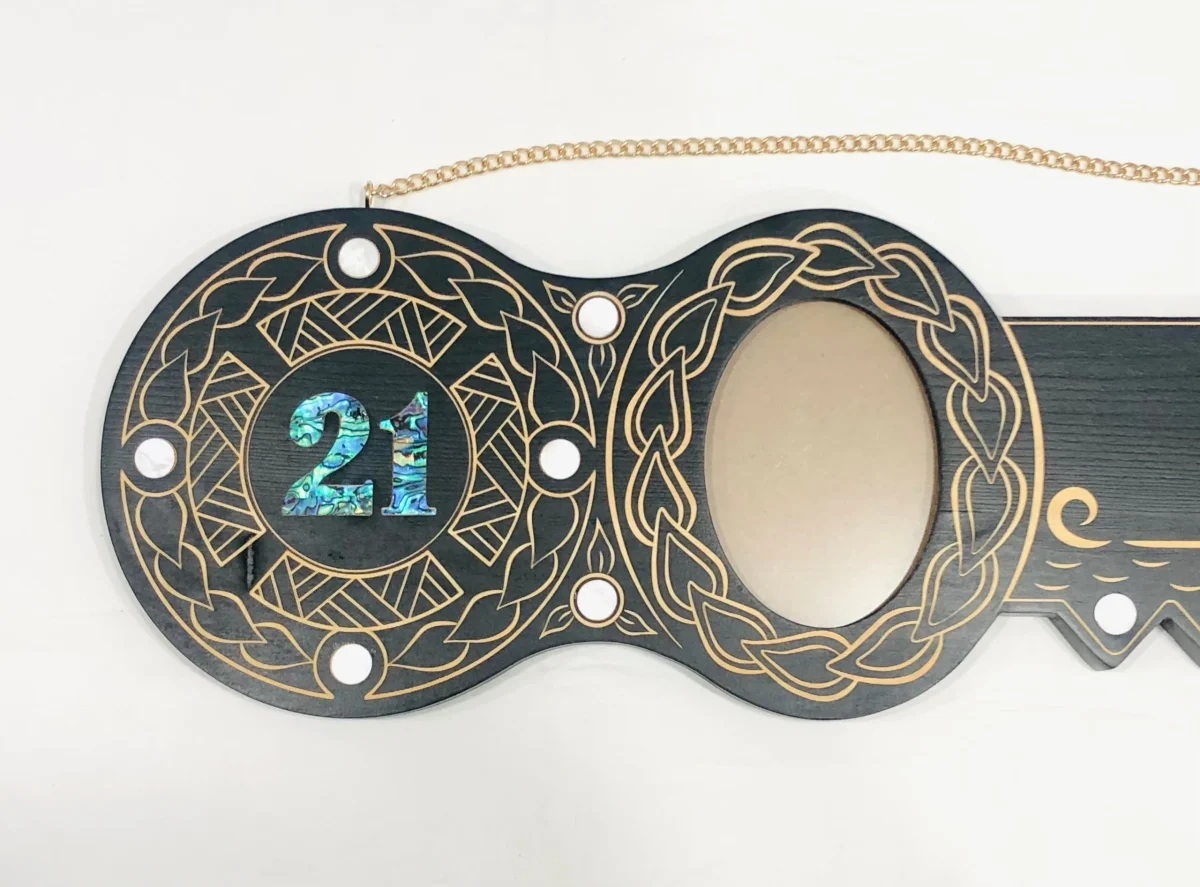 21st Island Design Key with Laser Engraved Patterns & Paua Shell 21 Inlay - Design 2117