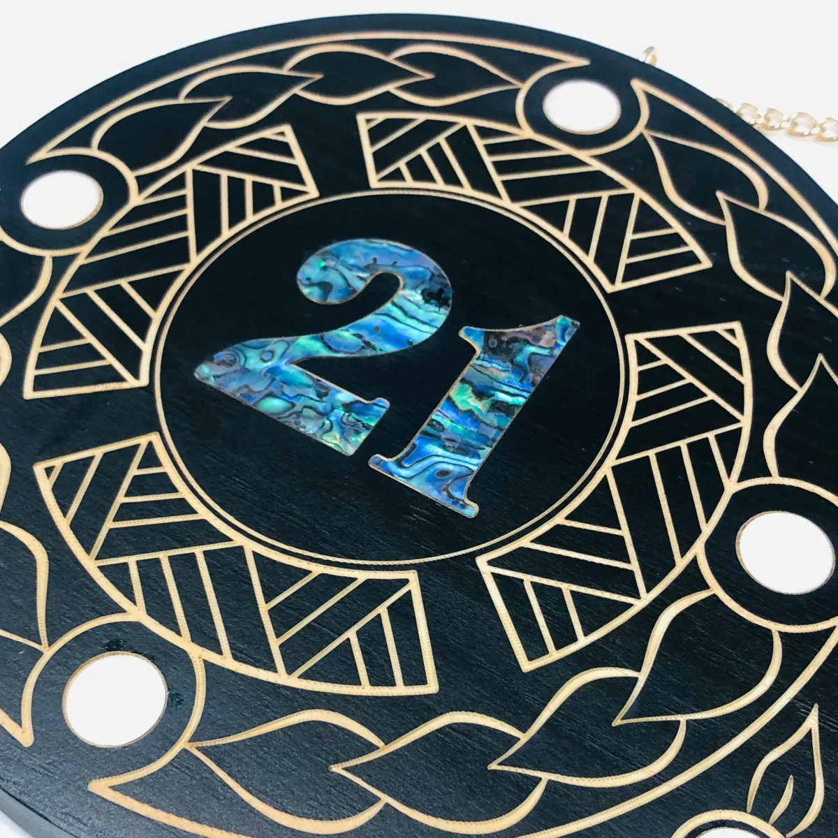 21st Island Design Key with Laser Engraved Patterns & Paua Shell 21 Inlay - Design 2117