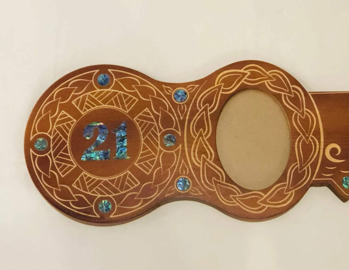 21st Island Design Key with Laser Engraved Patterns & Paua Shell 21 Inlay with Round Paua Shell Inlays - Design 2125