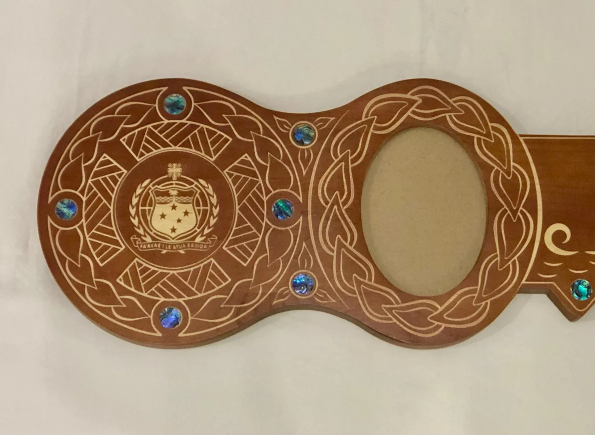 21st Island Design Key with Laser Engraved Patterns & Samoan Sila with Round Paua Shell Inlays - Design 2127