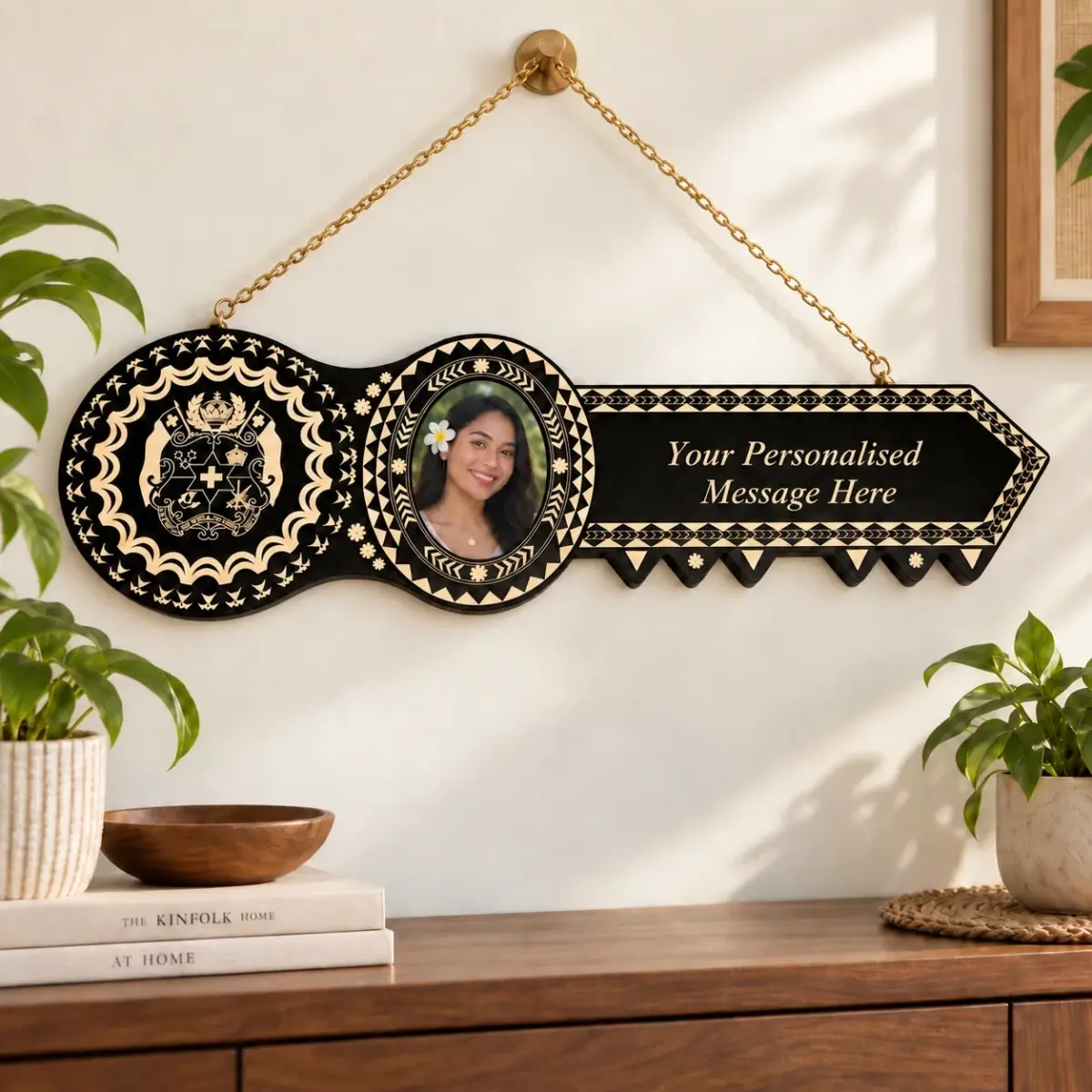 21st Island Design Key with Laser Engraved Patterns & Tongan Sila - Design 2217BLK