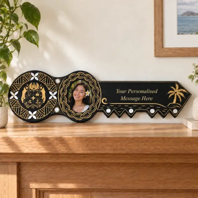 21st Island Design Key with Laser Engraved Patterns & Tongan Sila with White Mother Of Pearl Shell Inlays - Design 2133