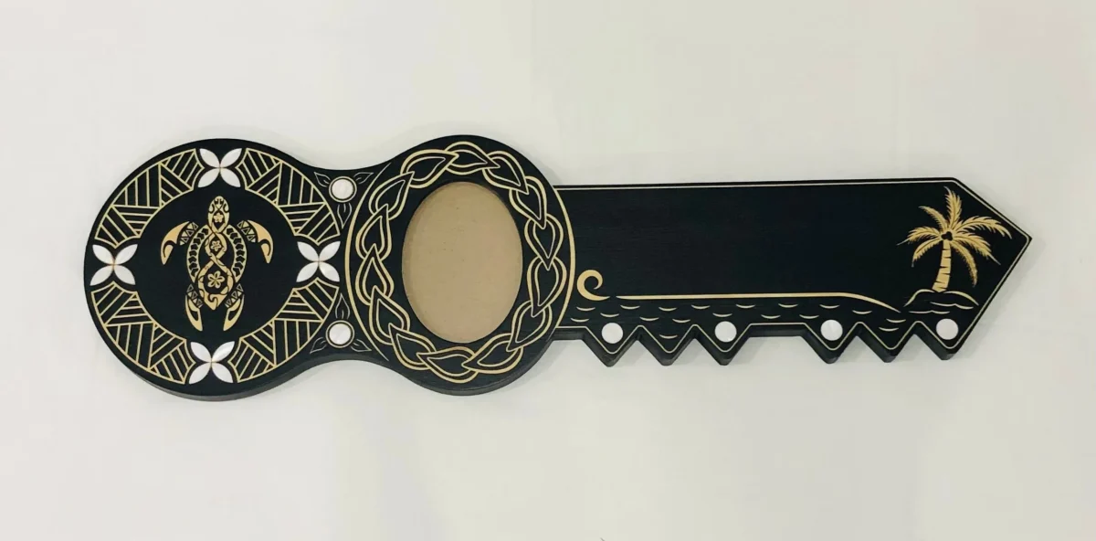 21st Island Design Key with Laser Engraved Patterns & Turtle with White Mother Of Pearl Shell Inlays - Design 2135