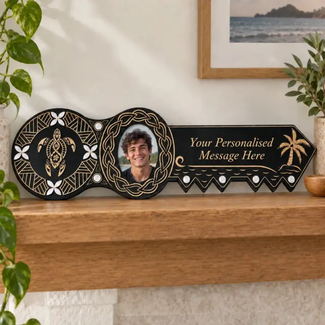 21st Island Design Key with Laser Engraved Patterns & Turtle with White Mother Of Pearl Shell Inlays - Design 2135