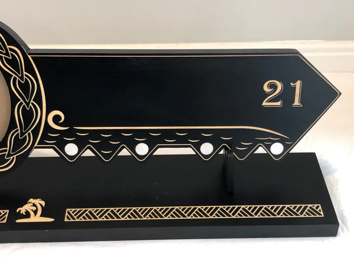21st Island Design Key with Laser Engraved Samoan Sila & 21 with Round White Mother of Pearl Inlays with Matching Stand - Design 2115 (Stand)