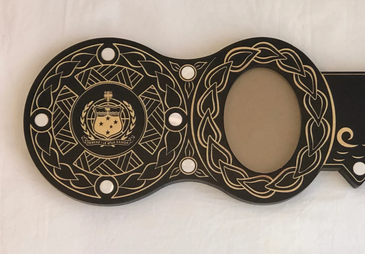 21st Island Design Key with Laser Engraved Samoan Sila & 21 with Round White Mother of Pearl Inlays - Design 2115