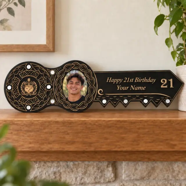 21st Island Design Key with Laser Engraved Samoan Sila & 21 with Round White Mother of Pearl Inlays - Design 2115