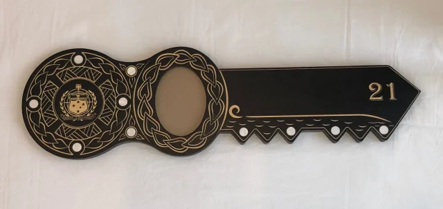 21st Island Design Key with Laser Engraved Samoan Sila & 21 with Round White Mother of Pearl Inlays - Design 2115
