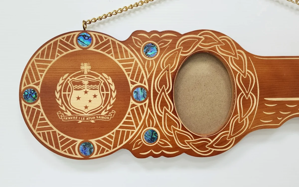21st Island Design Key with Laser Engraved Samoan Sila & Paua Shell Inlay - Design S9