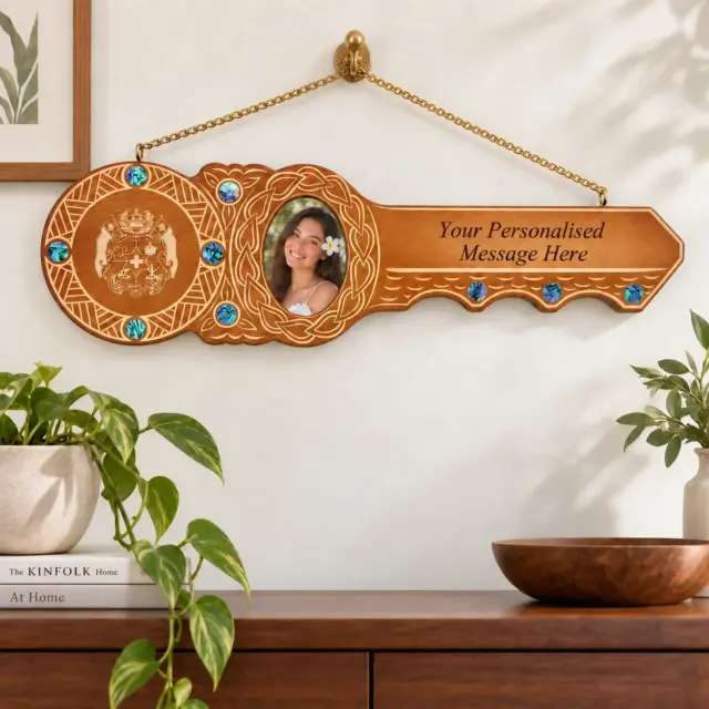 21st Island Design Key with Laser Engraved Tongan Sila & Paua Shell Inlay - Design S11