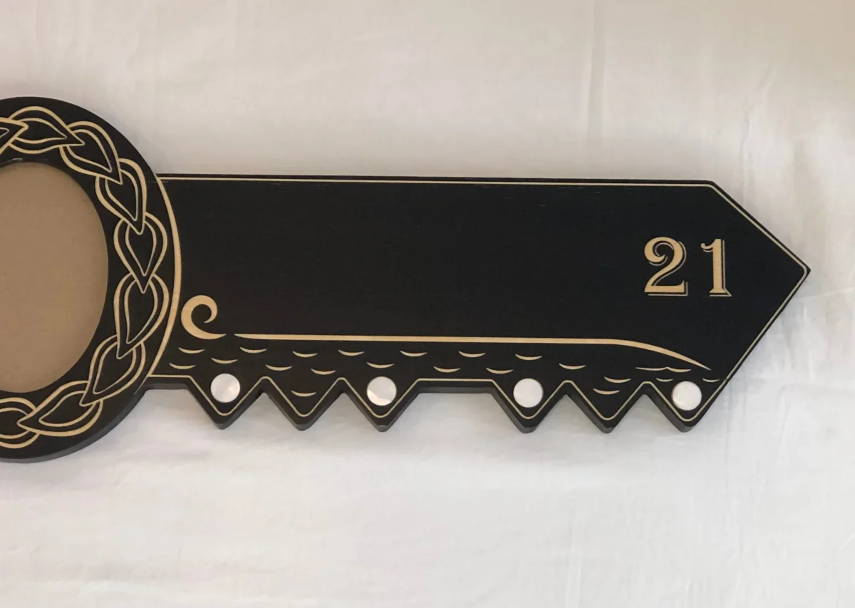 21st Island Design Key with Laser Engraved Turtle & 21 with Round White Mother of Pearl Inlays - Design 2118