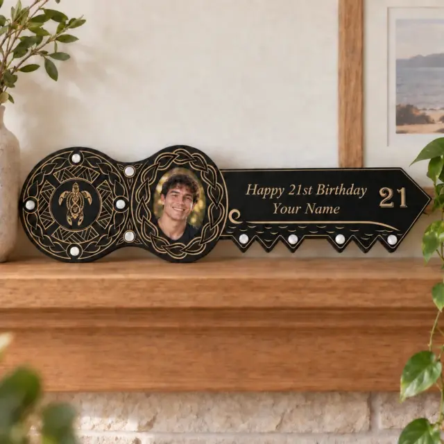 21st Island Design Key with Laser Engraved Turtle & 21 with Round White Mother of Pearl Inlays - Design 2118