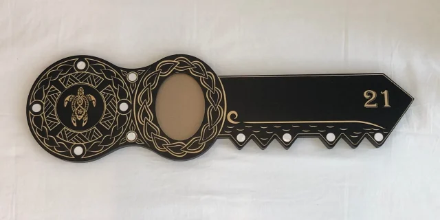 21st Island Design Key with Laser Engraved Turtle & 21 with Round White Mother of Pearl Inlays - Design 2118
