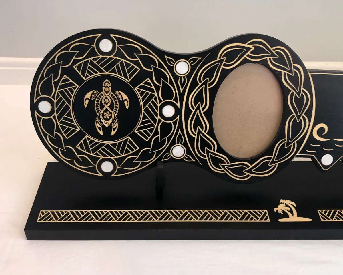 21st Island Design Key with Laser Engraved Turtle & 21 with Round White Mother of Pearl Inlays with Matching Stand - Design 2118 (Stand)