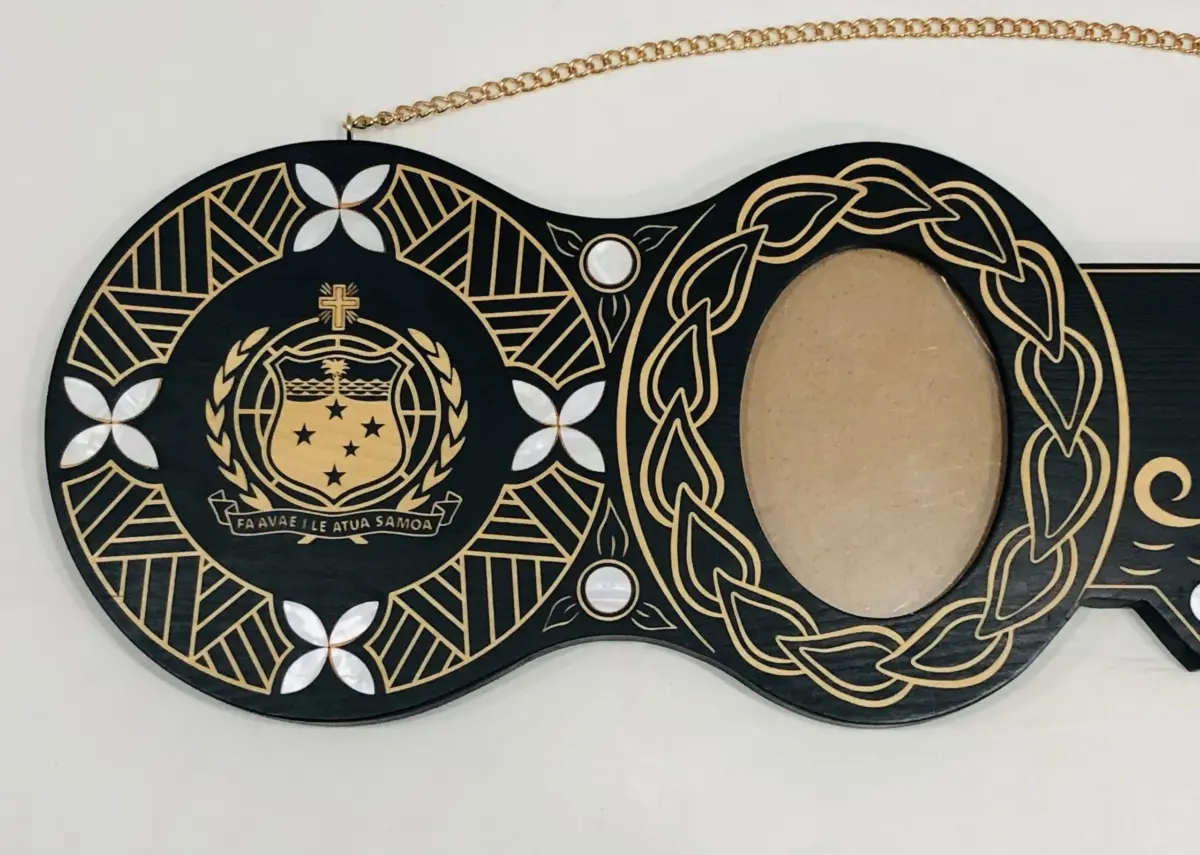 21st Island Design Key with Samoan Sila Laser Engraved & White Mother Of Pearl Shell Inlays - Design 2134