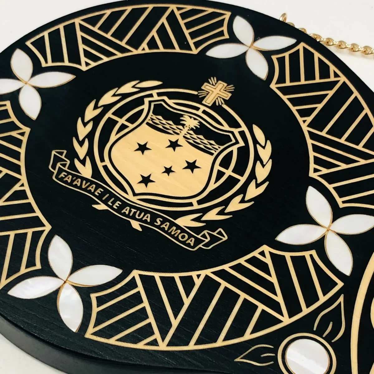 21st Island Design Key with Samoan Sila Laser Engraved & White Mother Of Pearl Shell Inlays - Design 2134
