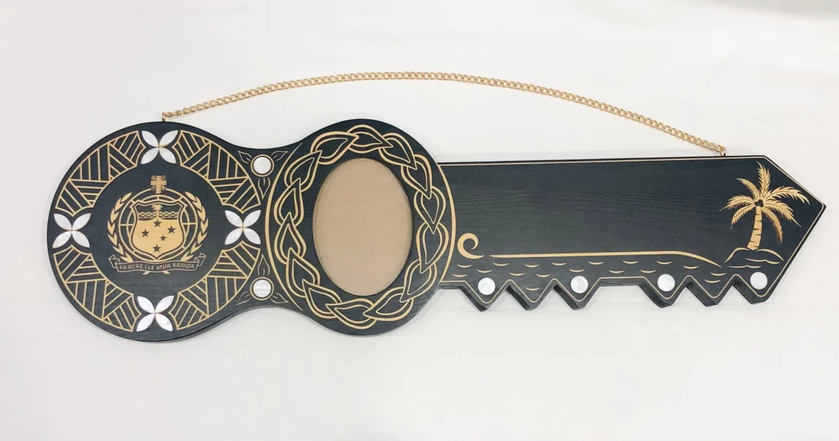 21st Island Design Key with Samoan Sila Laser Engraved & White Mother Of Pearl Shell Inlays - Design 2134