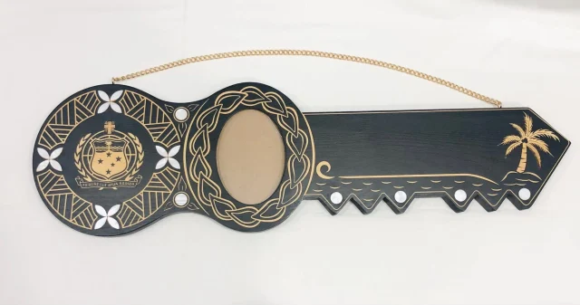 21st Island Design Key with Samoan Sila Laser Engraved & White Mother Of Pearl Shell Inlays - Design 2134