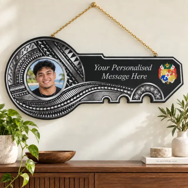 21st Island Design White/Grey Colour UV Printed Key with Coloured Tonga Sila - Design 2260