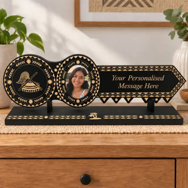 21st Island Design with Samoan Tanoa & Fue Laser Engraved on Key with Stand - Design 113