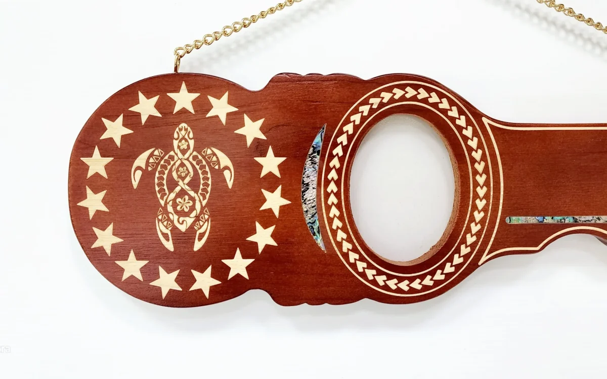21st Island Design Wooden Key with Laser Engraved Patterns & 15 Stars with Turtle and Paua Shell Inlay - SJ2440