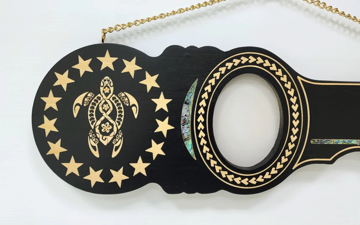 21st Island Design Wooden Key with Laser Engraved Patterns & 15 Stars with Turtle and Paua Shell Inlay - SJ2441