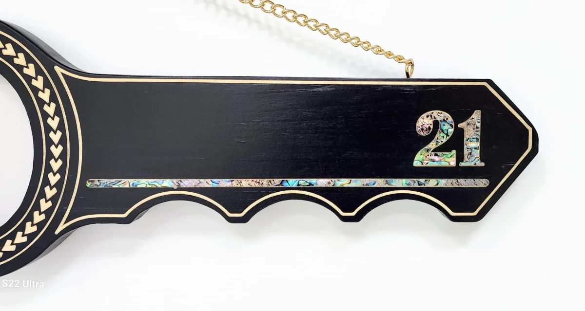 21st Island Design Wooden Key with Laser Engraved Patterns & 15 Stars with Turtle and Paua Shell Inlay - SJ2441