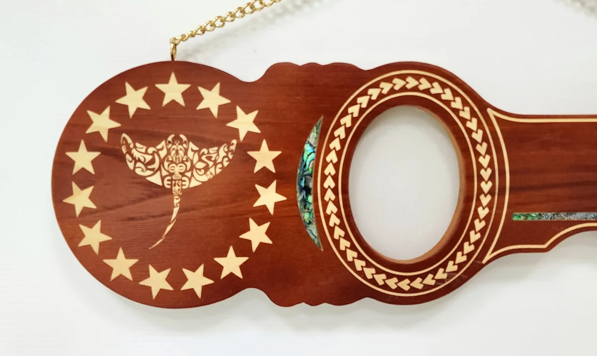 21st Island Design Wooden Key with Laser Engraved Patterns & 15 Stars with Stingray and Paua Shell Inlay - SJ2442