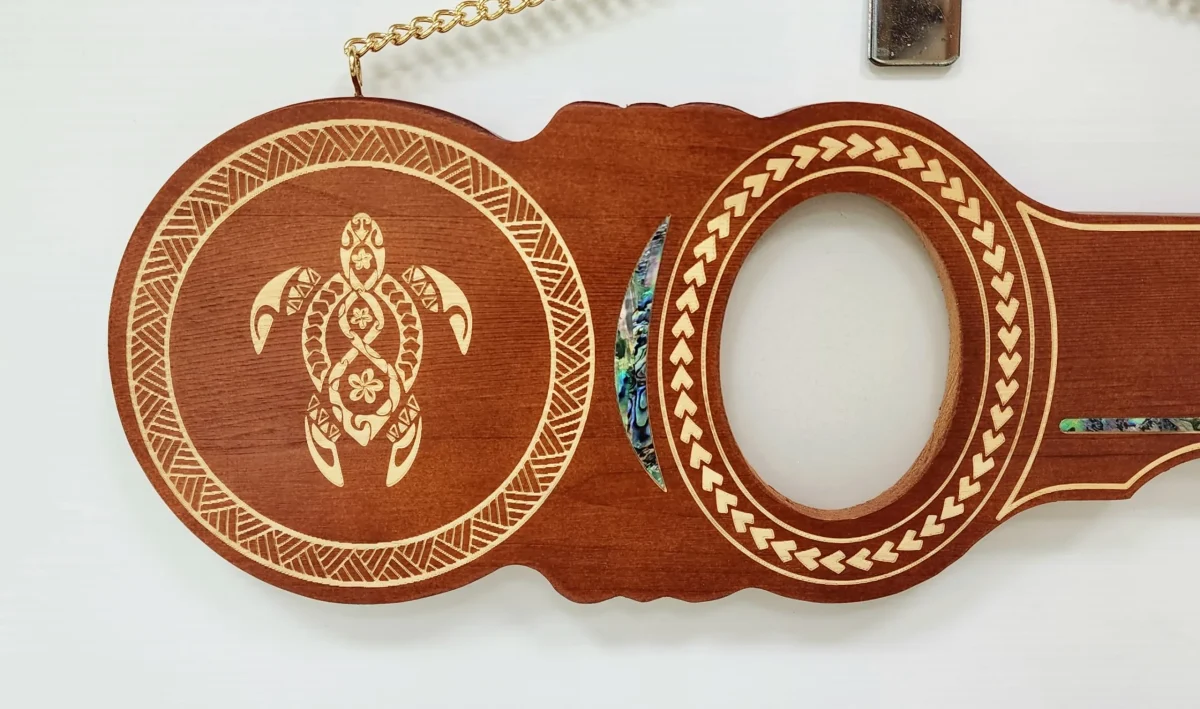 21st Island Design Wooden Key with Laser Engraved Patterns & Turtle with Paua Shell Inlay - SJ2430