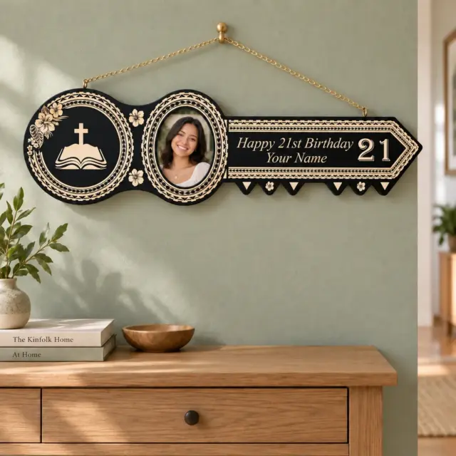 21st Island Design Wooden Key with Laser Engraved Patterns Bible & Cross with 21 – Design SJ2458