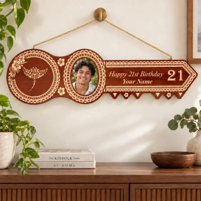 21st Island Design Wooden Key with Laser Engraved Patterns, Stingray with 21 – Design SJ2455
