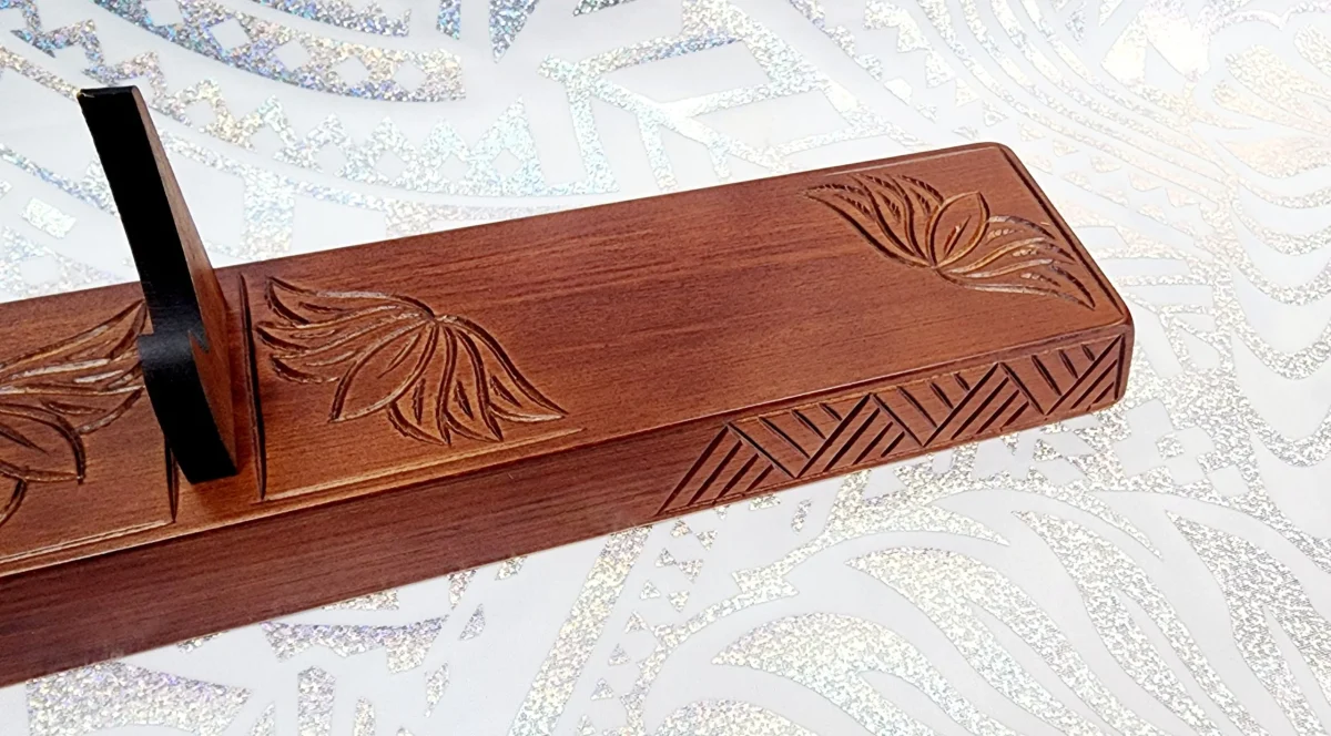 21st Taiaha on Stand with Carved Maori & Island Patterns with 21 Paua Inlay