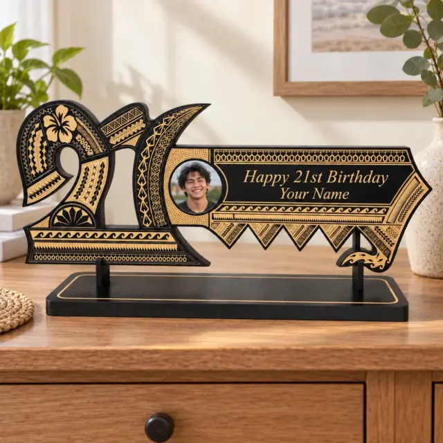 21st Wooden Key Black Shade Island Design On Stand With Hibiscus Flower