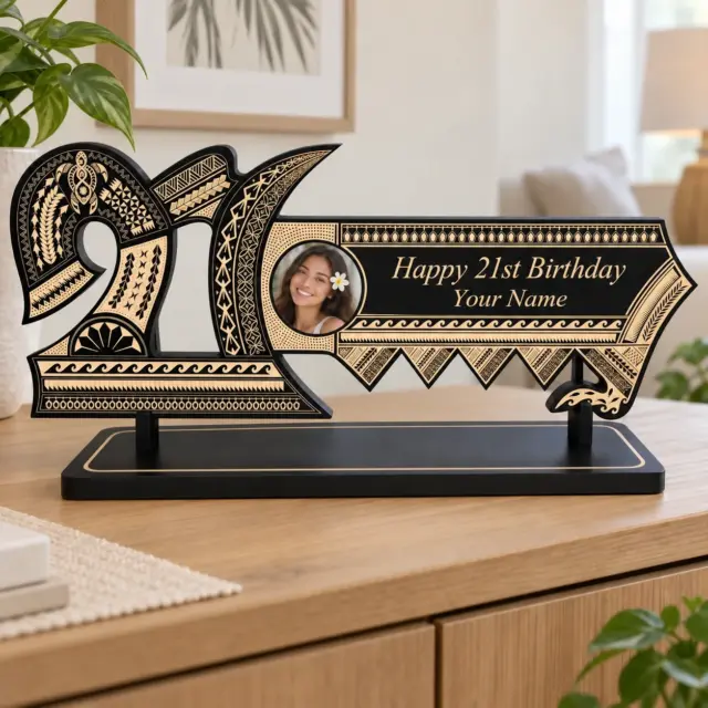 21st Wooden Key Black Shade Island Design On Stand With Polynesian Tattoo Design Hui Turtle Triple Twist