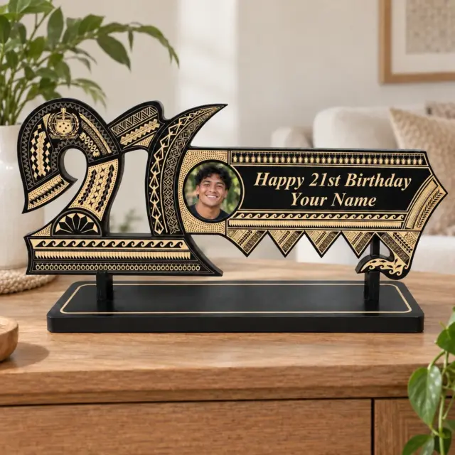 21st Wooden Key Black Shade Island Design On Stand With Samoan Sila