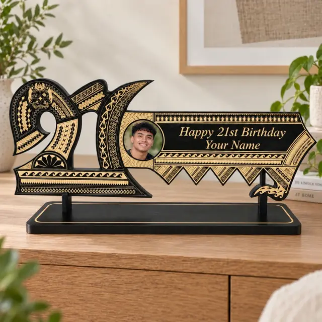 21st Wooden Key Black Shade Island Design On Stand With Tongan Sila