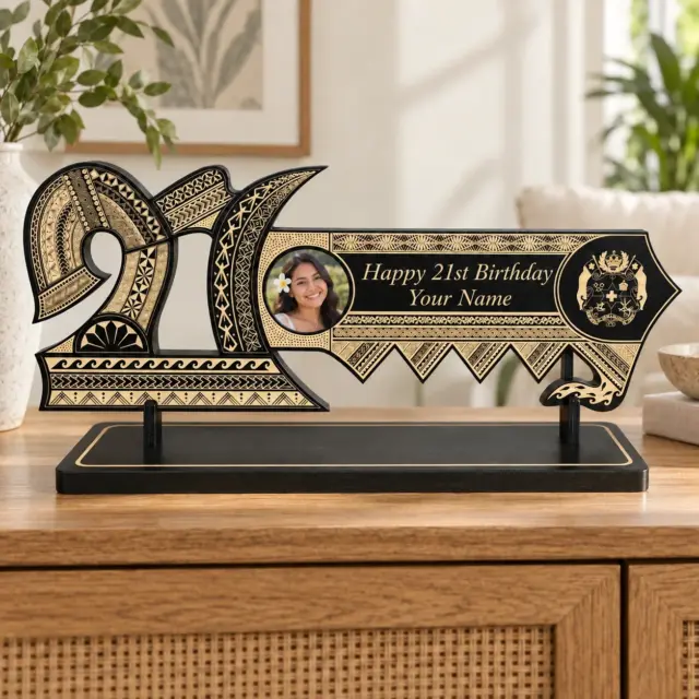 21st Wooden Key Black Shade Island Design On Stand With Tongan Sila
