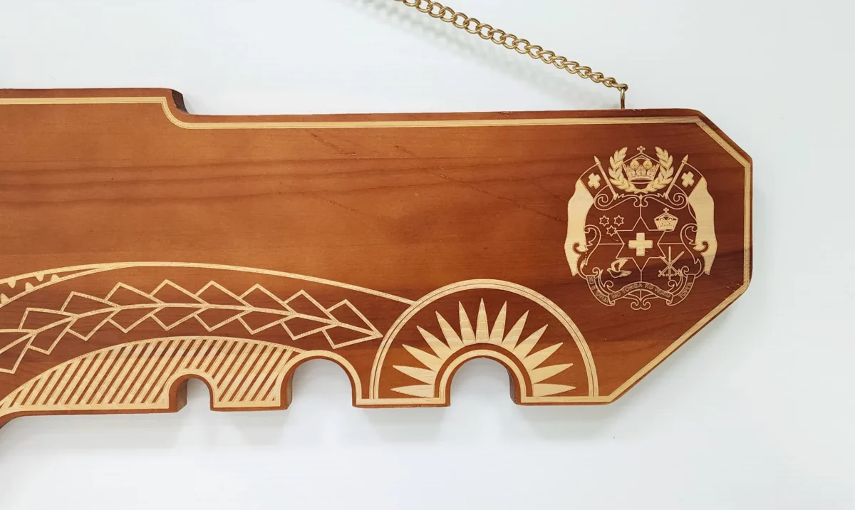 21st Wooden Key Brown Shade Island Design Key with Laser Engraved Patterns & Tongan Sila  - SJ2152