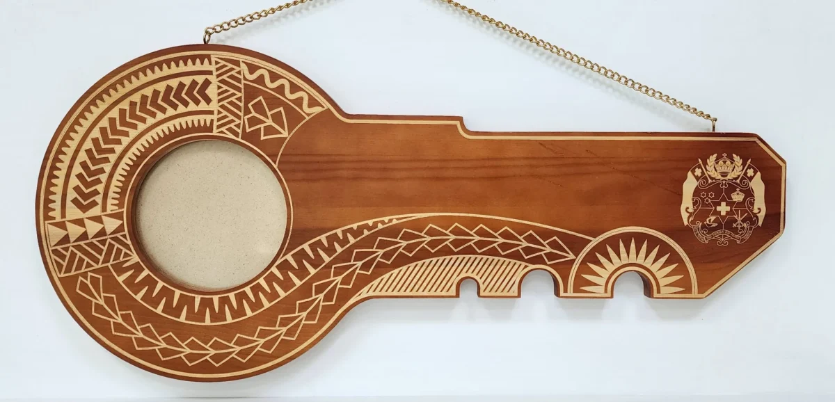 21st Wooden Key Brown Shade Island Design Key with Laser Engraved Patterns & Tongan Sila  - SJ2152