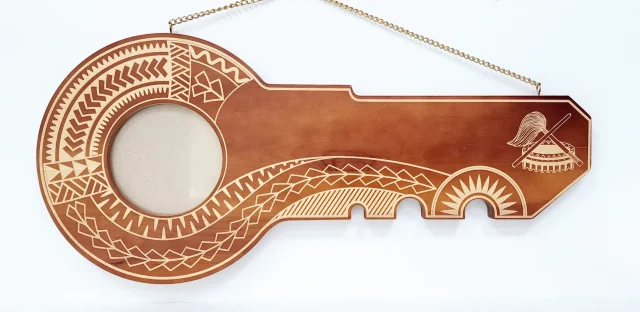 21st Wooden Key Brown Shade Island Design Key with Laser Engraved Patterns & Samoan Tanoa & Fue  - SJ2156