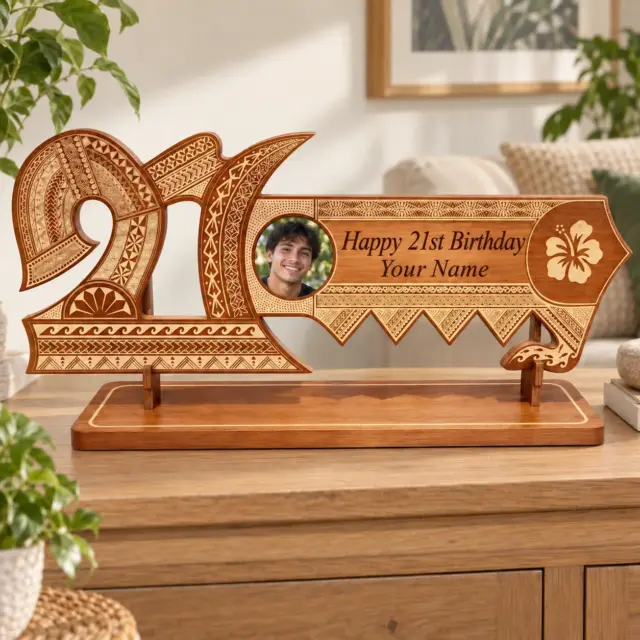 21st Wooden Key Brown Shade Island Design On Stand With Hibiscus Flower