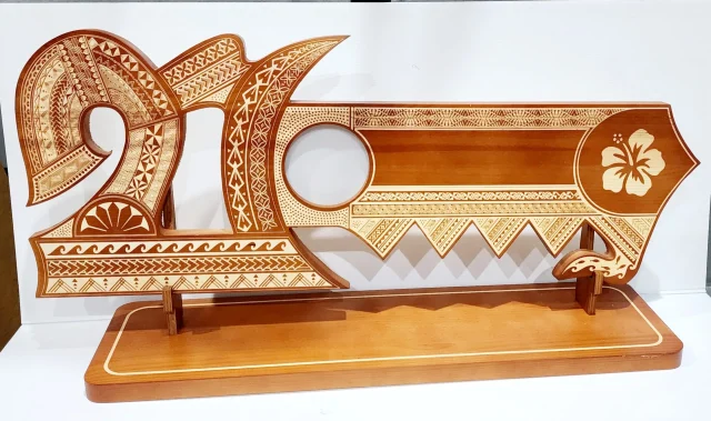 21st Wooden Key Brown Shade Island Design On Stand With Hibiscus Flower