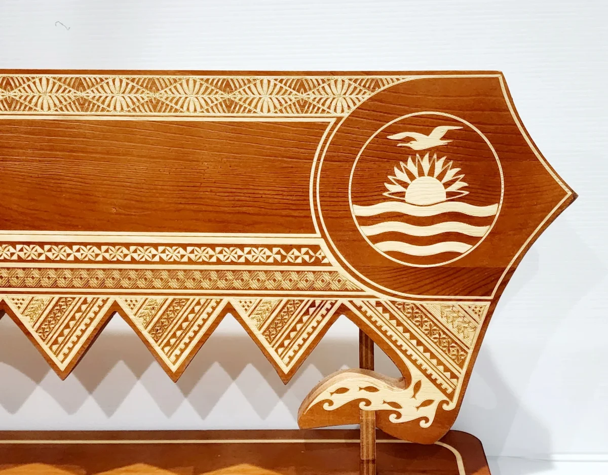 21st Wooden Key Brown Shade Island Design On Stand With Kiribati Flag