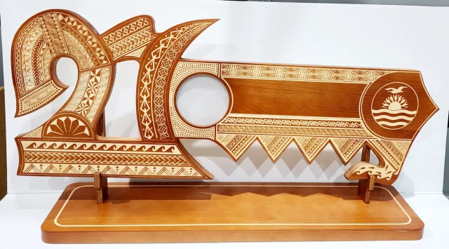 21st Wooden Key Brown Shade Island Design On Stand With Kiribati Flag
